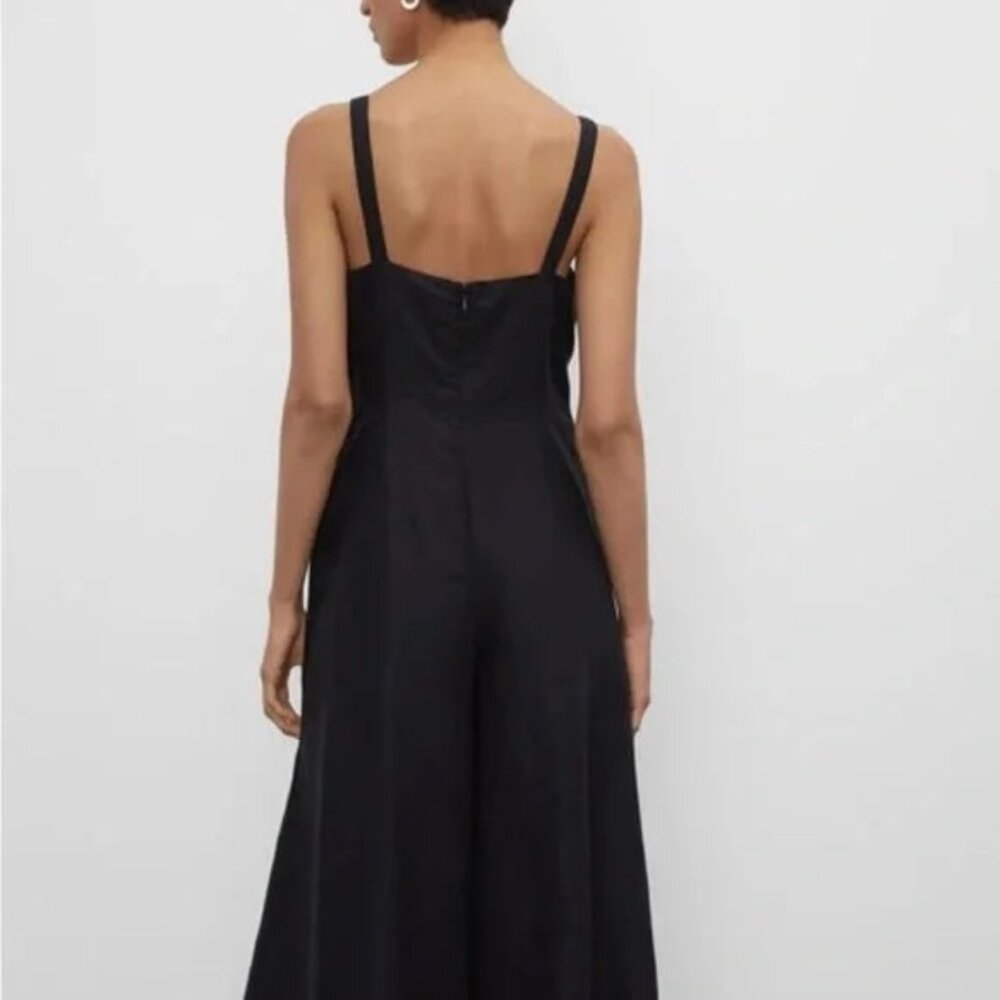 Club Monaco Womens Wide Leg Jumpsuit Size 12 Black Linen Blend Lined Casual - Picture 2 of 11